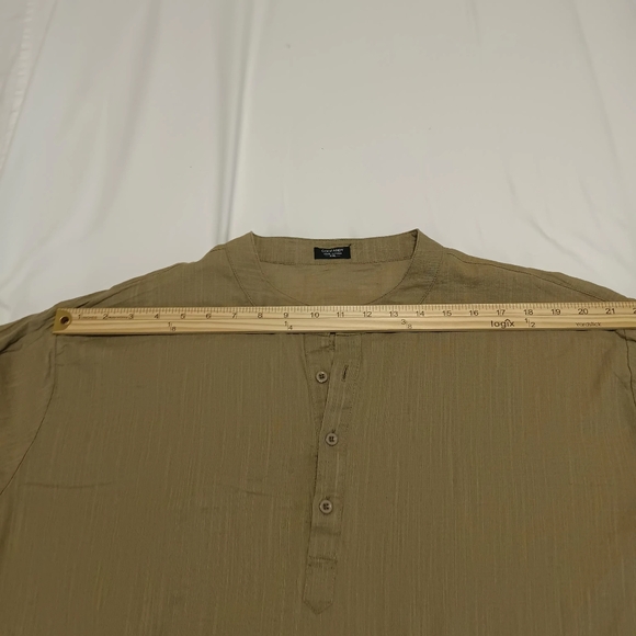 COOF ANDY Cotton & Hemp Long Roll up Sleeve Olive size XXL Men Henley Shirt - Picture 9 of 15